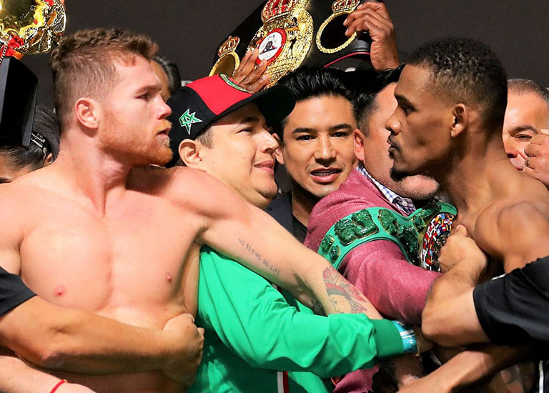Canelo vs Jacobs: Saul 'Canelo' Alvarez and Daniel Jacobs pulled apart as tempers boil over in Vegas